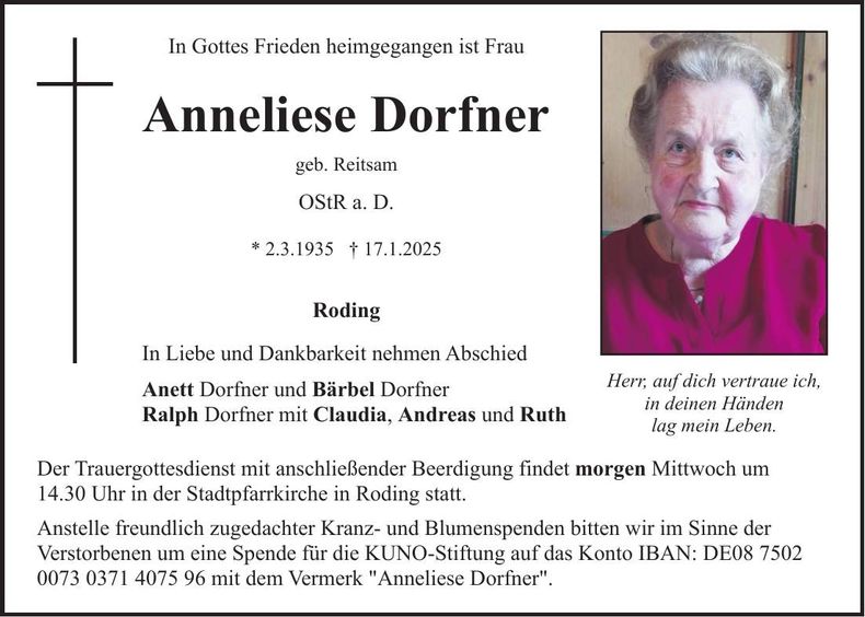 Traueranzeige Anneliese Dorfner