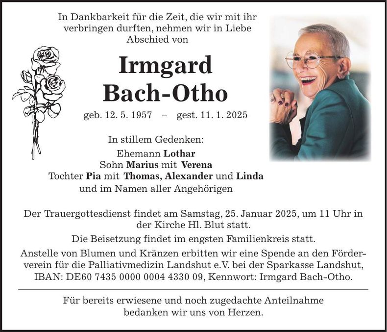 Traueranzeige Irmgard Bach-Otho
