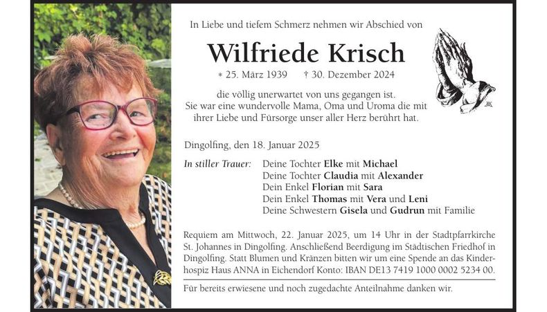Traueranzeige Wilfriede Krisch