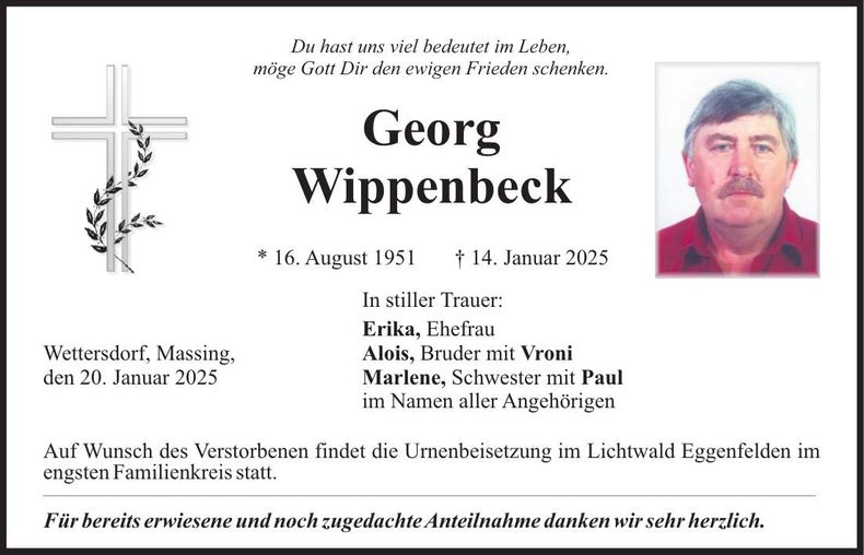 Traueranzeige Georg Wippenbeck
