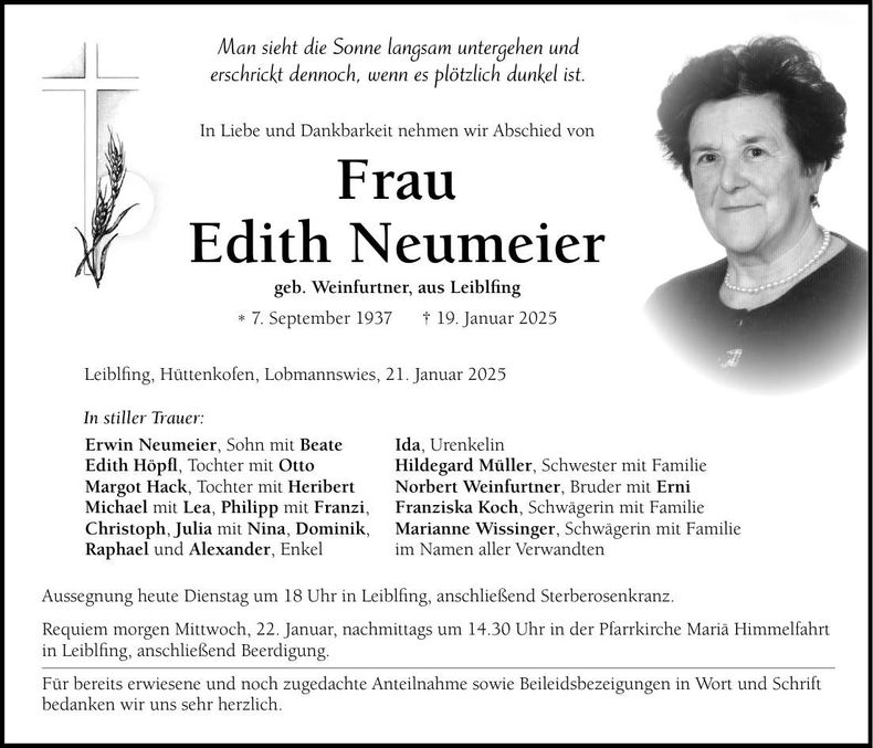 Traueranzeige Edith Neumeier