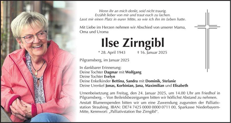 Traueranzeige Ilse Zirngibl