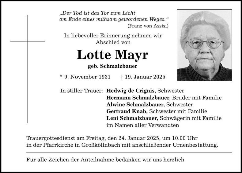 Traueranzeige Lotte Mayr