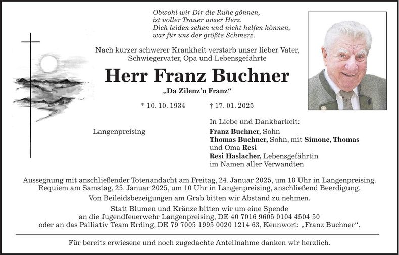 Traueranzeige Franz Buchner