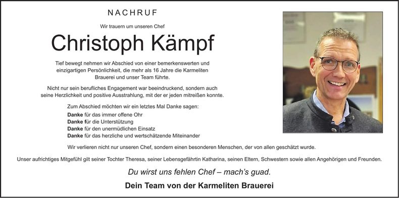 Traueranzeige Christoph Kämpf