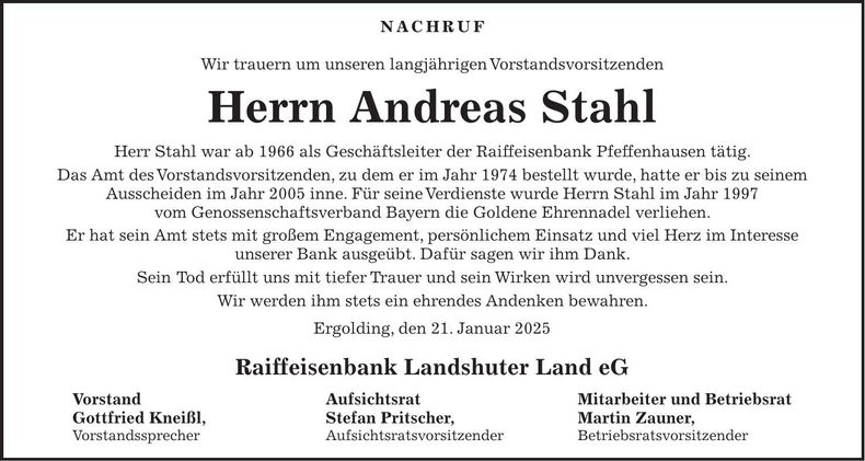 Traueranzeige Andreas Stahl