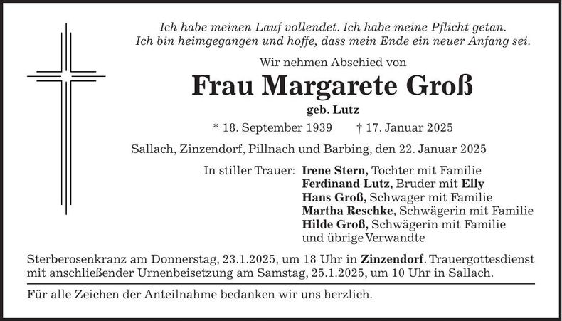 Traueranzeige Margarete Groß