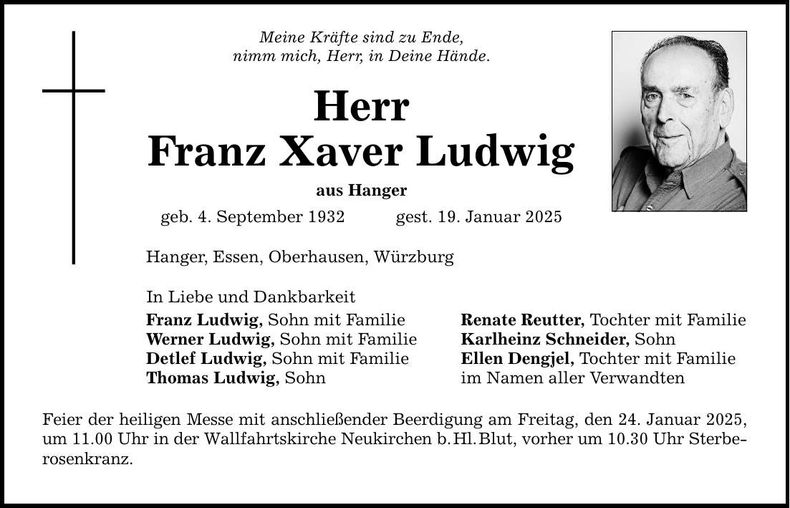 Traueranzeige Franz Xaver Ludwig
