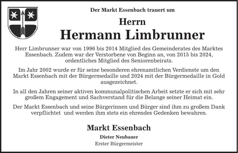 Traueranzeige Hermann Limbrunner