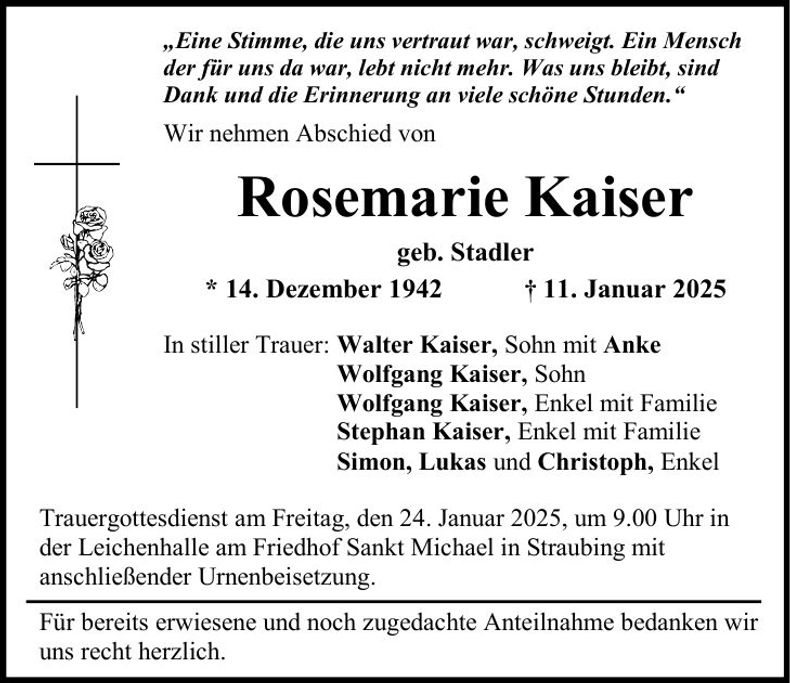 Traueranzeige Rosemarie Kaiser