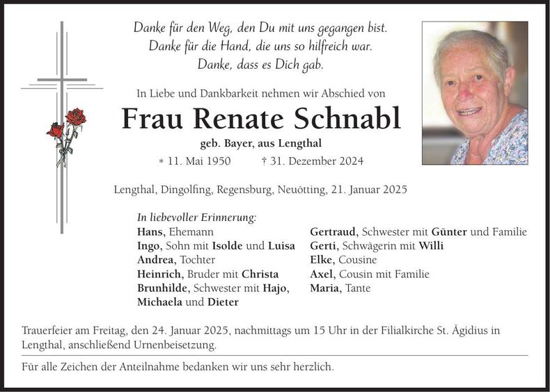 Traueranzeige Renate Schnabl