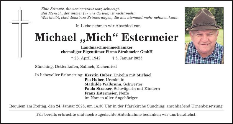 Traueranzeige Michael Estermeier