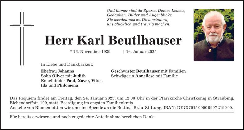 Traueranzeige Karl Beutlhauser