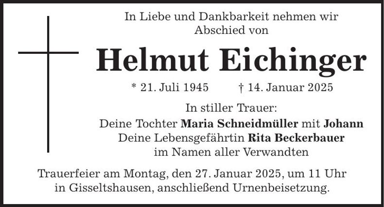 Traueranzeige Helmut Eichinger