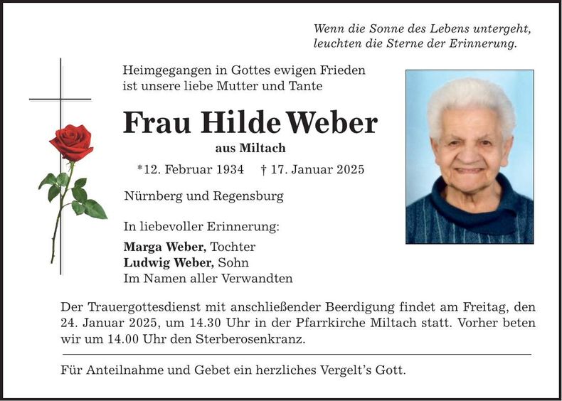 Traueranzeige Hilde Weber
