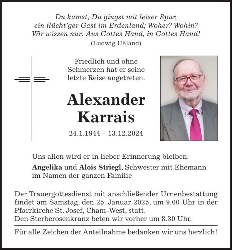 Traueranzeige Alexander Karrais