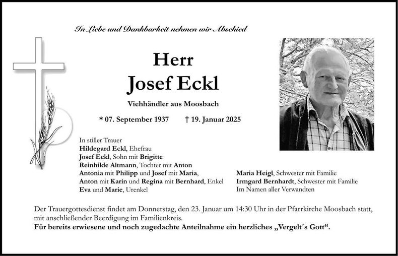 Traueranzeige Josef Eckl