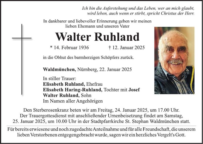 Traueranzeige Walter Ruhland