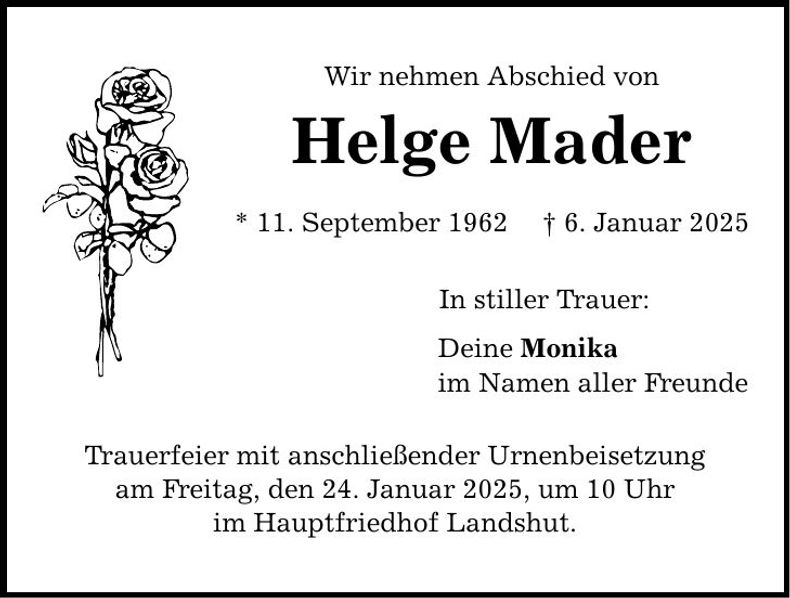 Traueranzeige Helge Mader