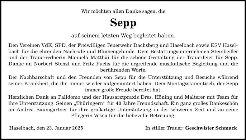 Traueranzeige Josef Schmuck