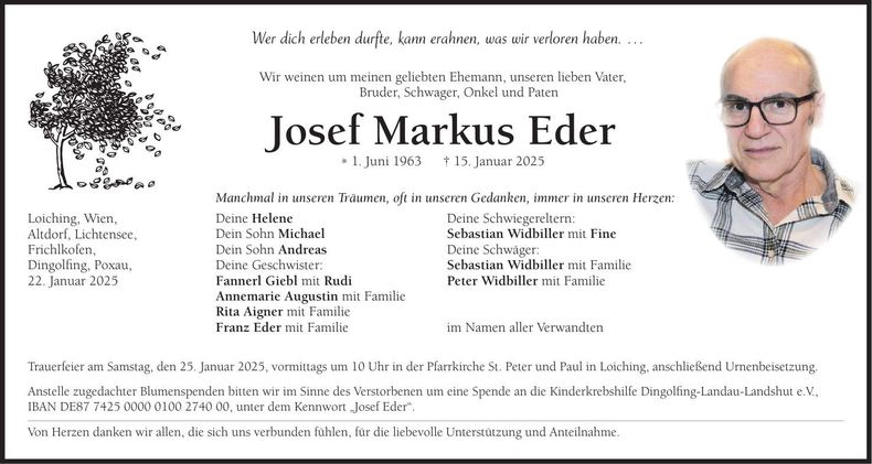 Traueranzeige Josef Markus Eder