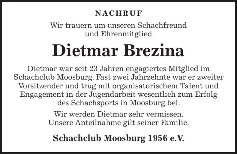 Traueranzeige Dietmar Brezina