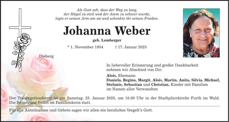 Traueranzeige Weber Johanna