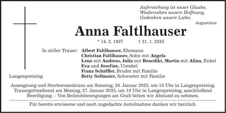 Traueranzeige Anna Faltlhauser
