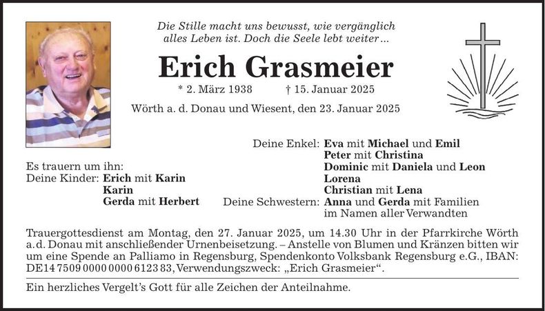 Traueranzeige Erich Grasmeier