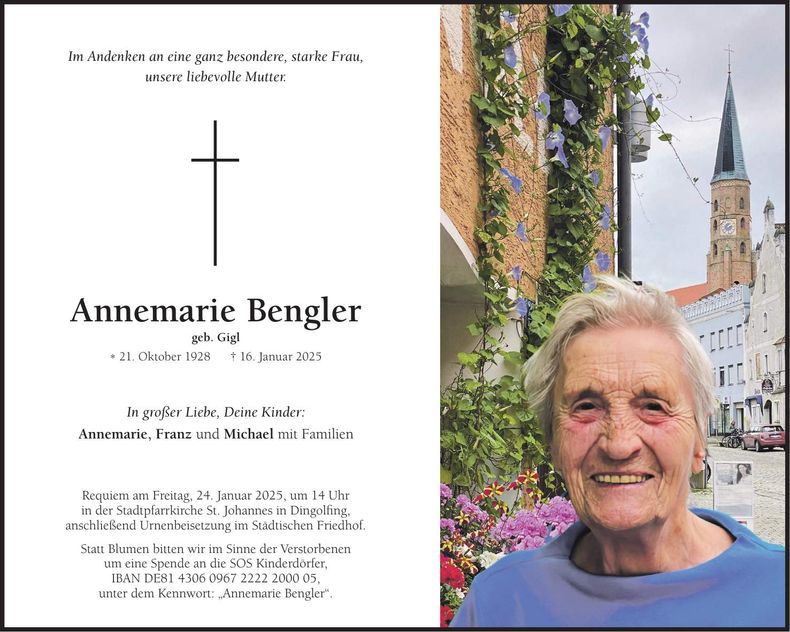 Traueranzeige Annemarie Bengler