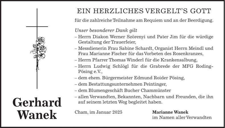 Traueranzeige Gerhard Wanek