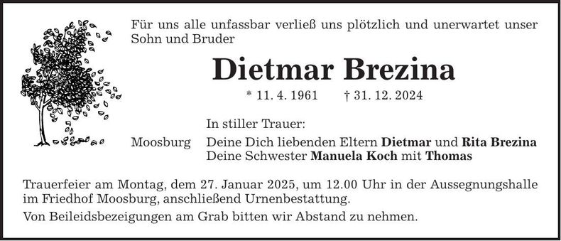 Traueranzeige Dietmar Brezina