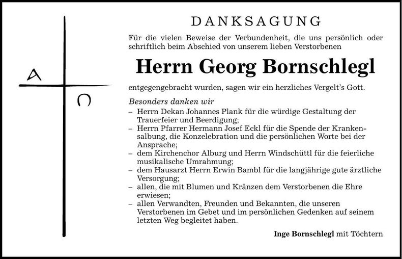 Traueranzeige Georg Bornschlegl