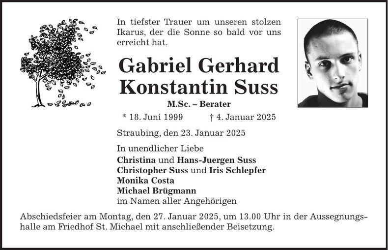 Traueranzeige Gabriel Gerhard Konstantin Suss