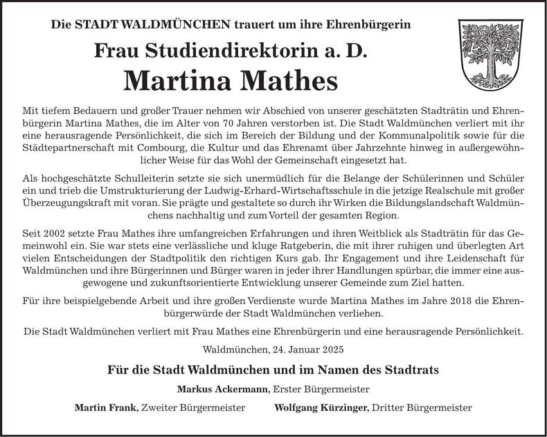 Traueranzeige Martina Mathes
