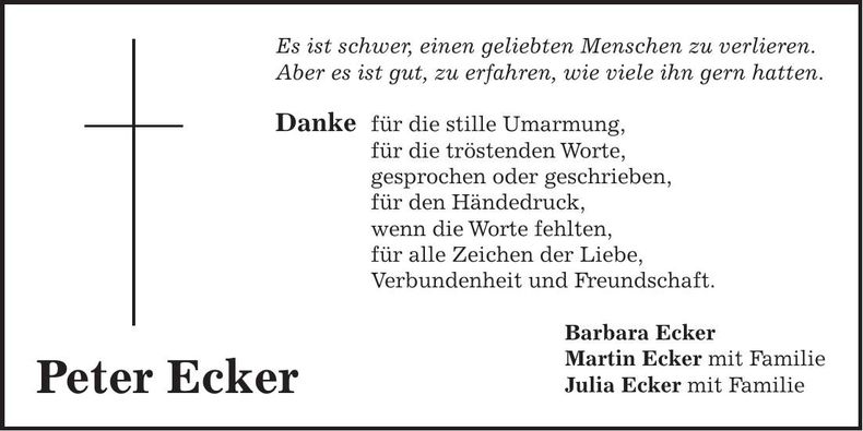 Traueranzeige Peter Ecker