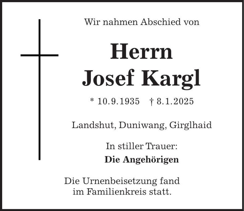 Traueranzeige Josef Kargl