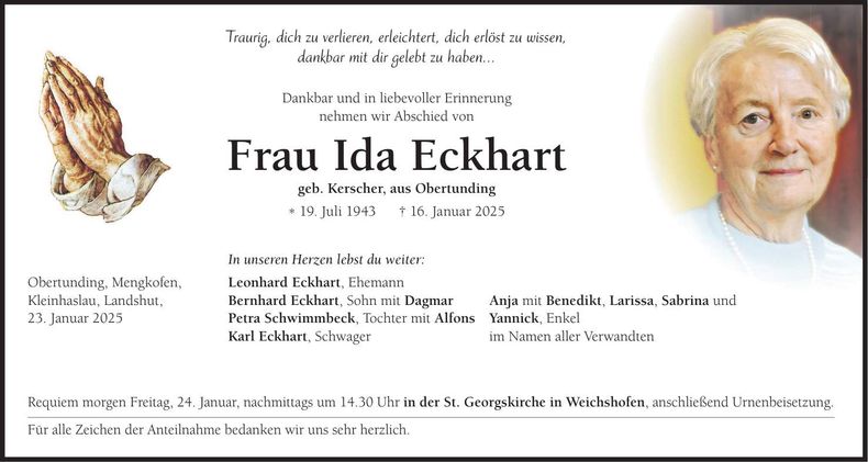 Traueranzeige Ida Eckhart