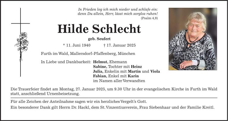 Traueranzeige Hilde Schlecht