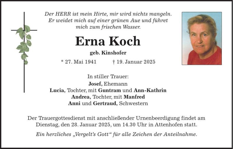 Traueranzeige Erna Koch
