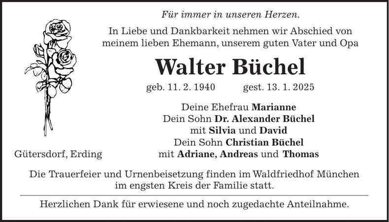 Traueranzeige Walter Büchel