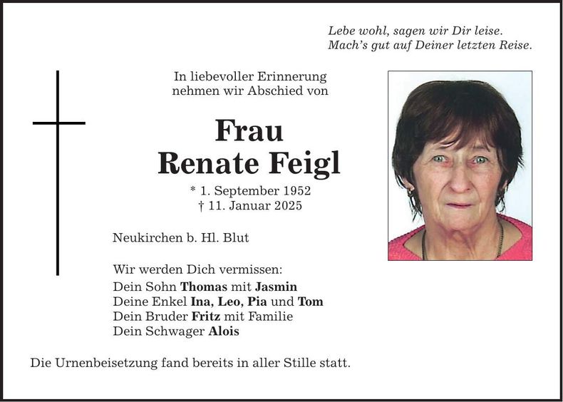 Traueranzeige Renate Feigl