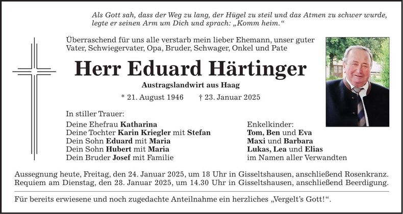 Traueranzeige Eduard Härtinger