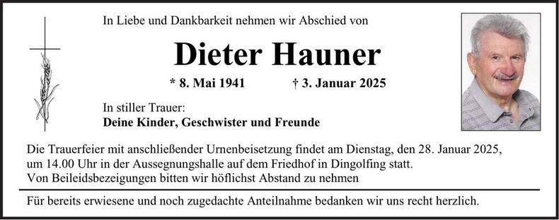 Traueranzeige Dieter Hauner