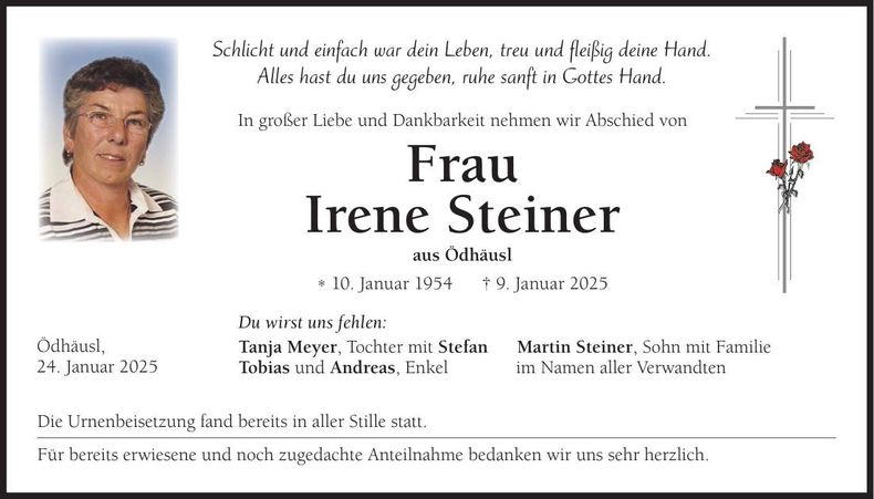 Traueranzeige Irene Steiner