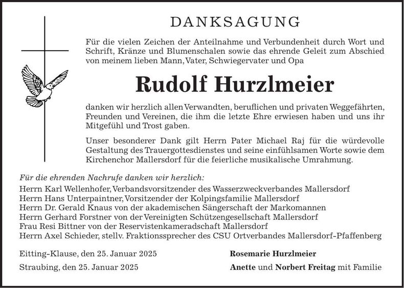 Traueranzeige Rudolf Hurzlmeier