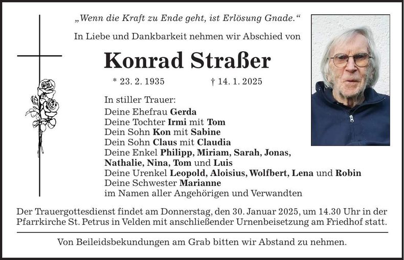 Traueranzeige Konrad Straßer