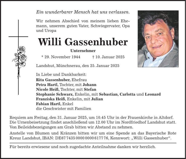 Traueranzeige Willi Gassenhuber