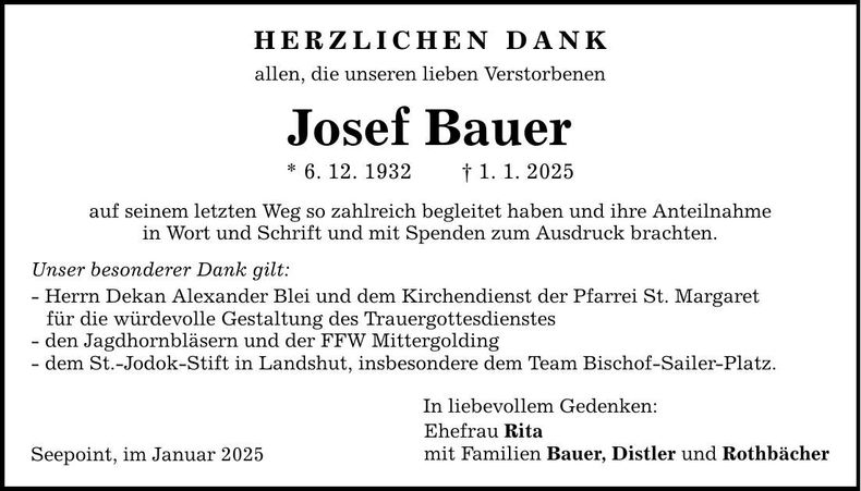 Traueranzeige Josef Bauer