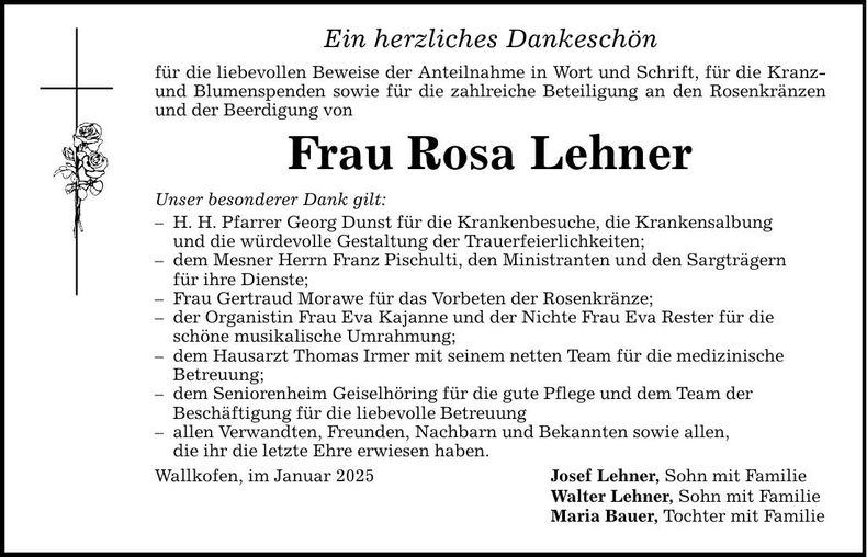 Traueranzeige Rosa Lehner